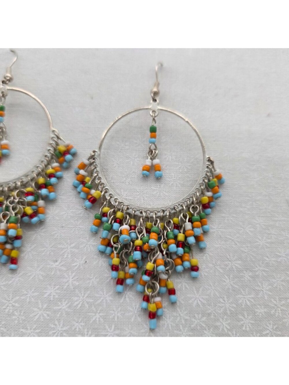 Beaded Hoop Chandelier Earrings With Multicolor Beads & Silver-Tone Metal BOBO - Picture 3 of 4